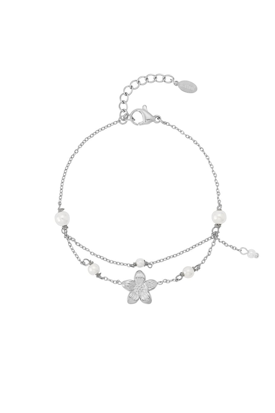 Bloem en parels armbandje