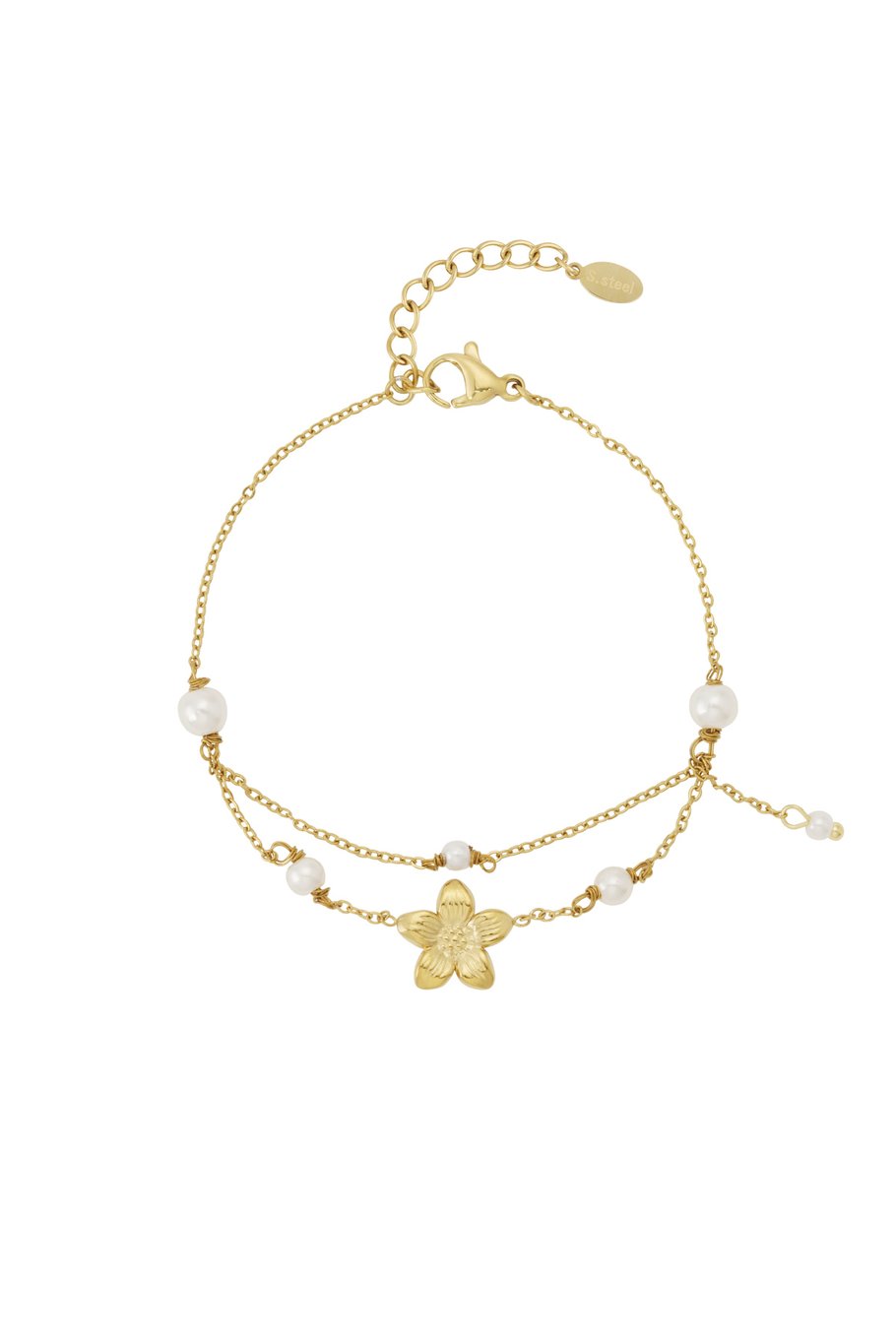 Bloem en parels armbandje