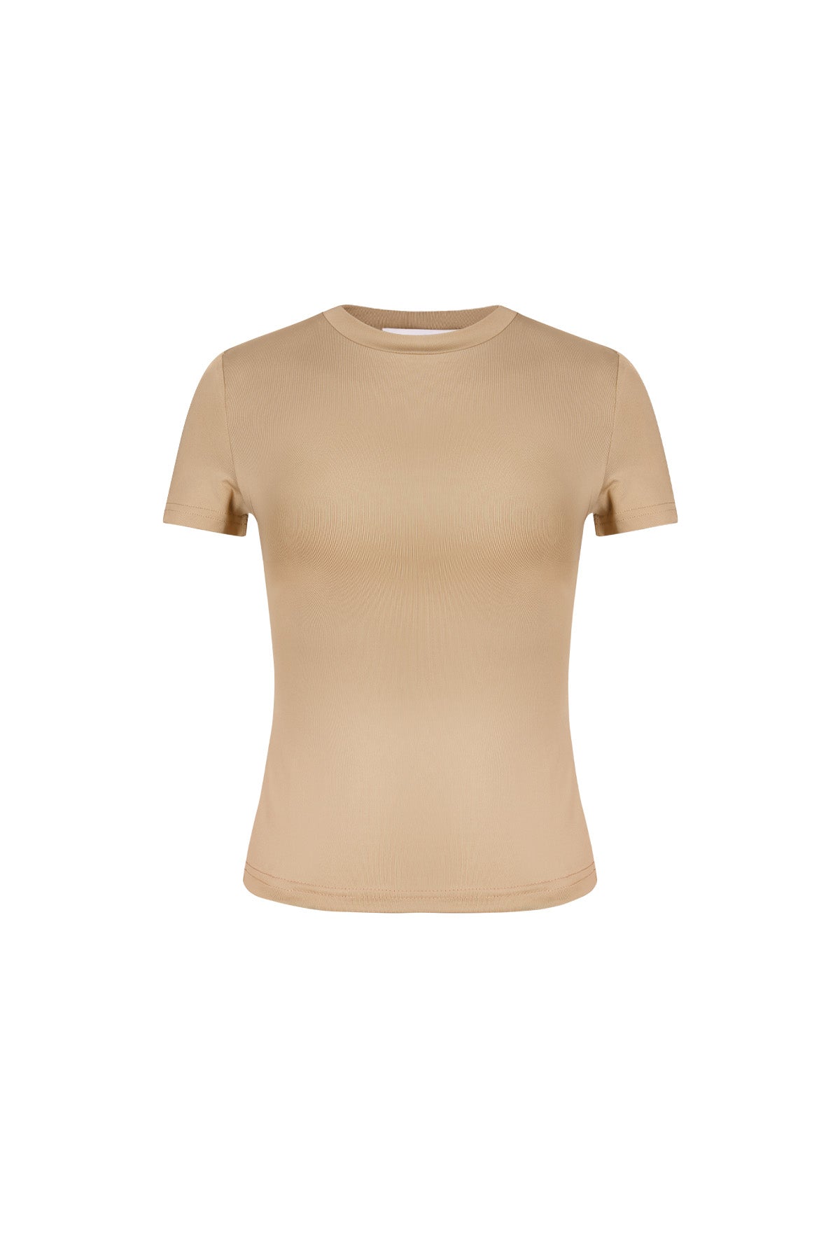 Korte mouwen top Amour Bijoux in beige, ribbelige structuur, dames blouse