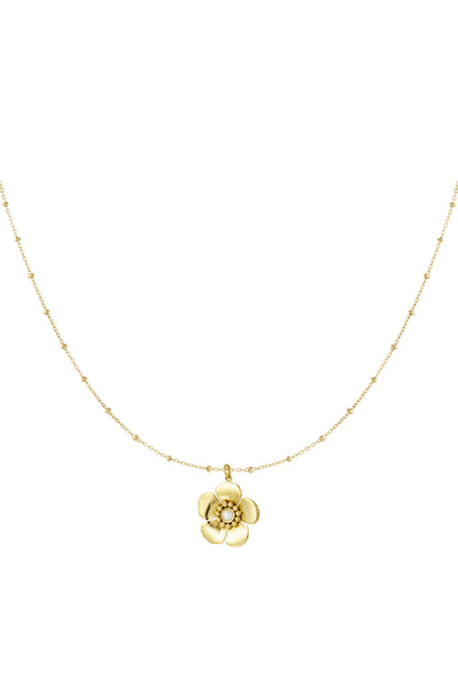 bolletje ketting met bloemetjes hanger en parel