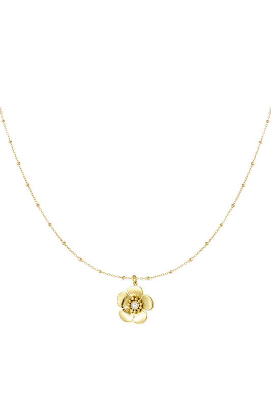 bolletje ketting met bloemetjes hanger en parel