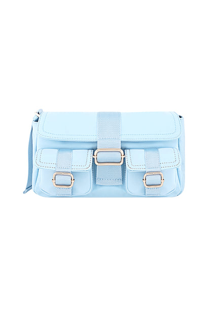 Schattige cargo tas Amour Bijoux blauw met verstelbare schouderriem en goudkleurige gesp