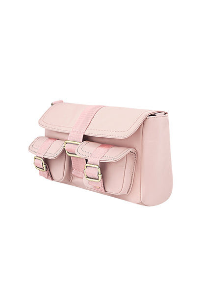 Schattige cargo tas door Amour Bijoux, roze schoudertas met twee voorvakken en verstelbare band
