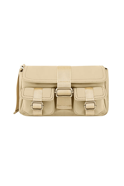 Schattige cargo tas beige, Amour Bijoux schoudertas met metalen hardware