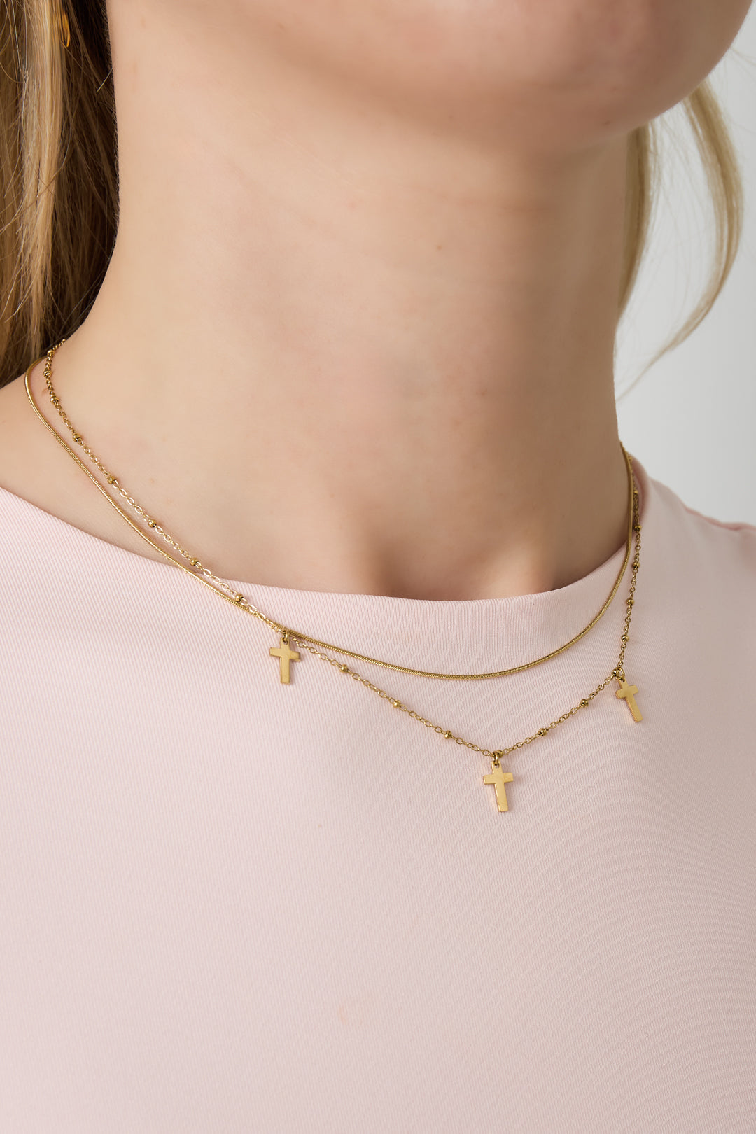 Gelaagde ketting met 3 kruisjes