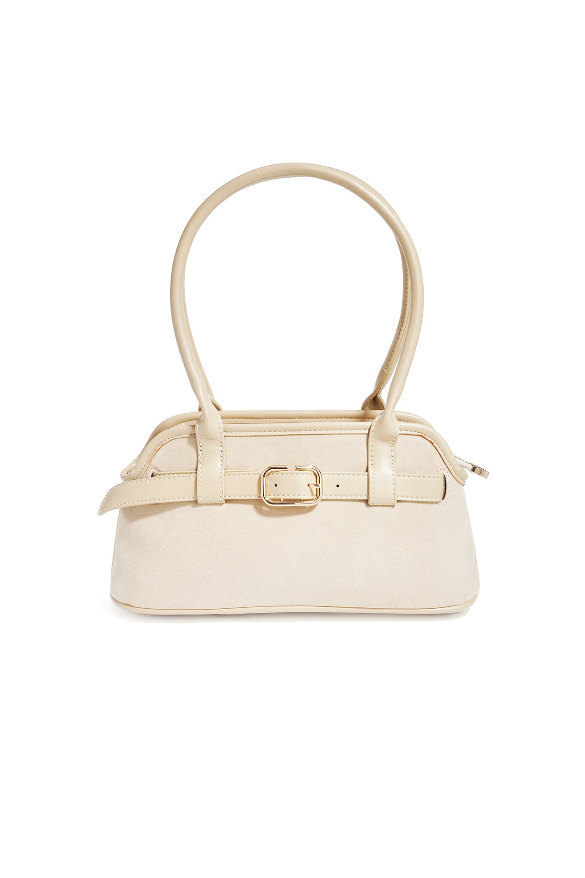 Zachte suède handtas Amour Bijoux, beige met gouden gesp